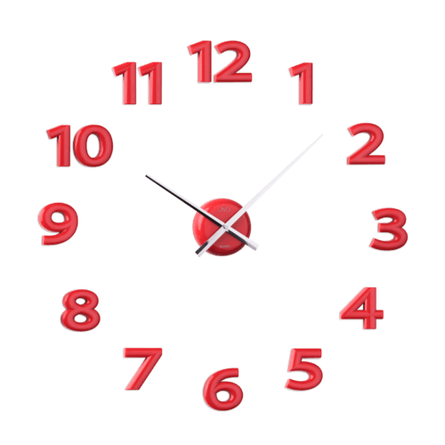 Nalepovacie  nástenné hodiny s číslami- Červené