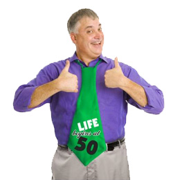 Vtipná kravata 50 rokov "Life begins at 50"