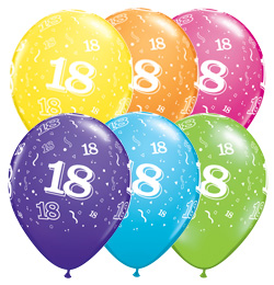 Sada 6 ks farebných balónikov na oslavu 18 rokov