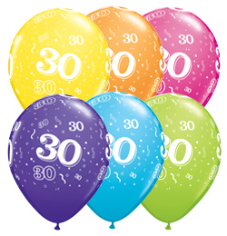 Sada 6 ks farebných balónikov na oslavu 30 rokov
