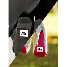 Vtipná nálepka na topánky ženícha "Mr. and Mrs"  Sada 2 ks